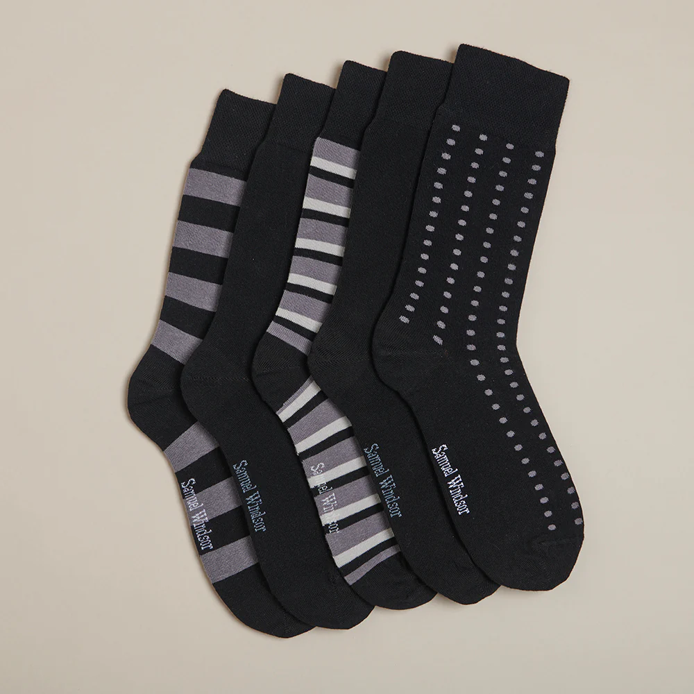 Black Patterned Cotton Rich Socks - 5 Pack
