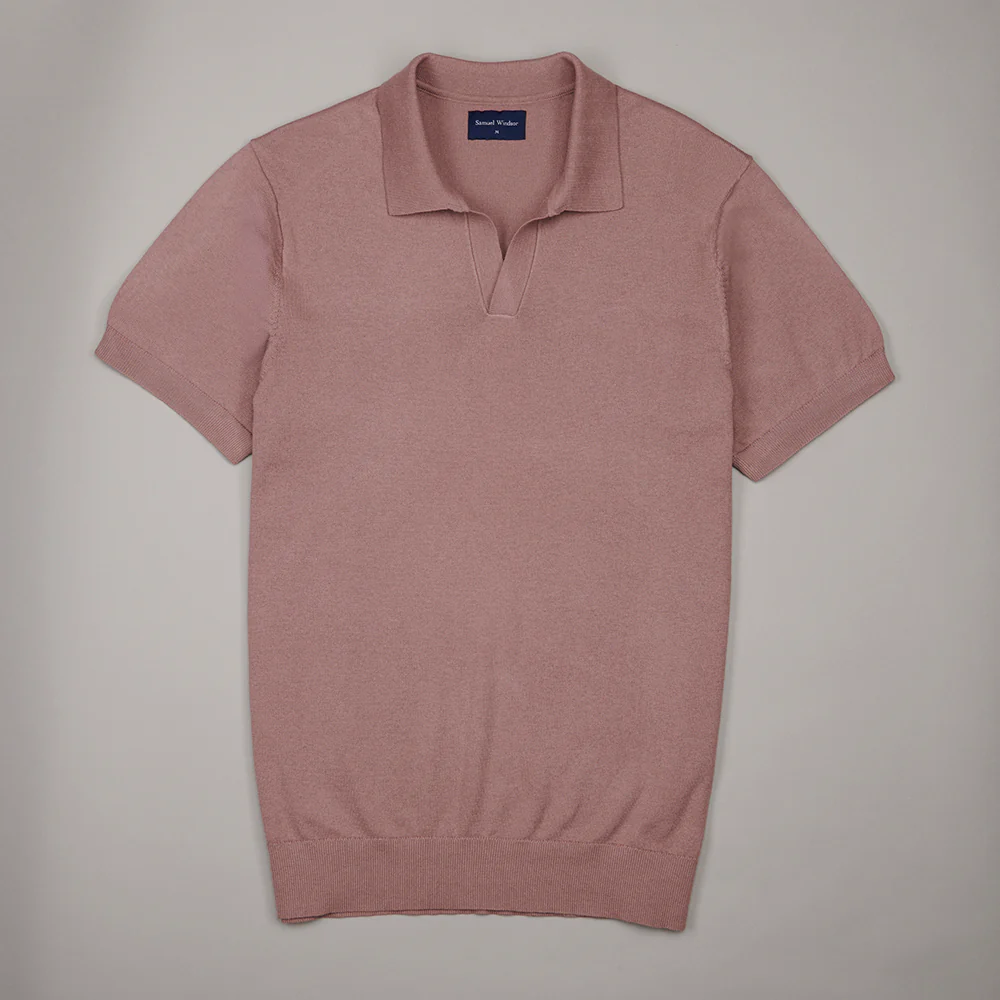 Open Collar Knitted Polo - Dusky Pink
