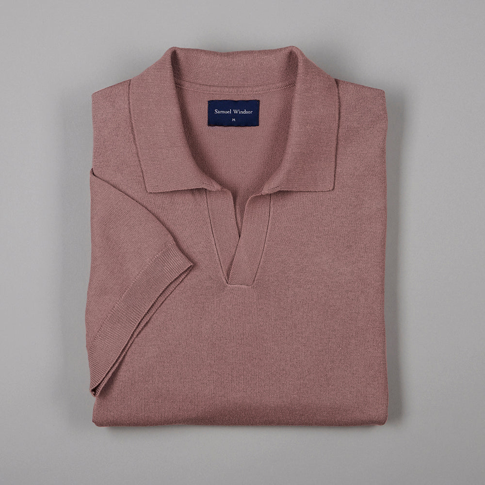 Open Collar Knitted Polo - Dusky Pink - Image 6