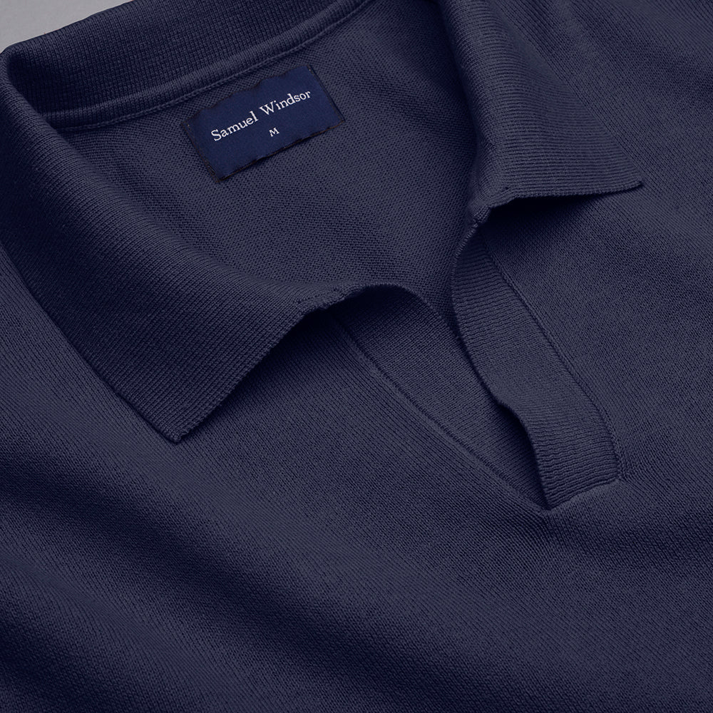 Open Collar Knitted Polo - Navy - Image 4