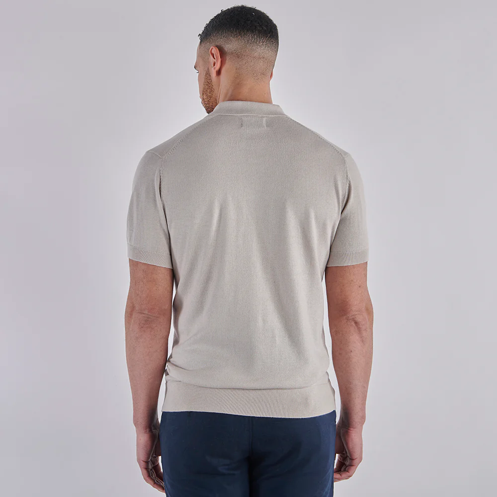 Open Collar Knitted Polo - Oatmeal - Image 5