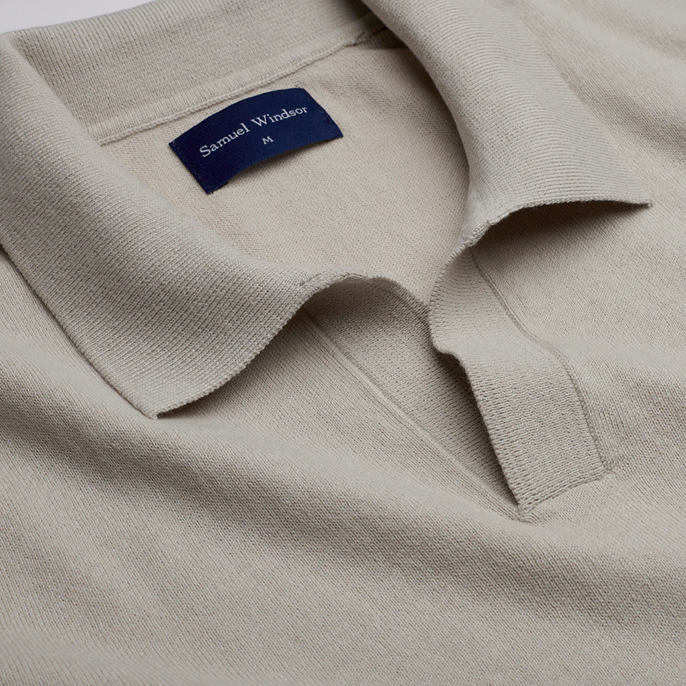 Open Collar Knitted Polo - Oatmeal - Image 7
