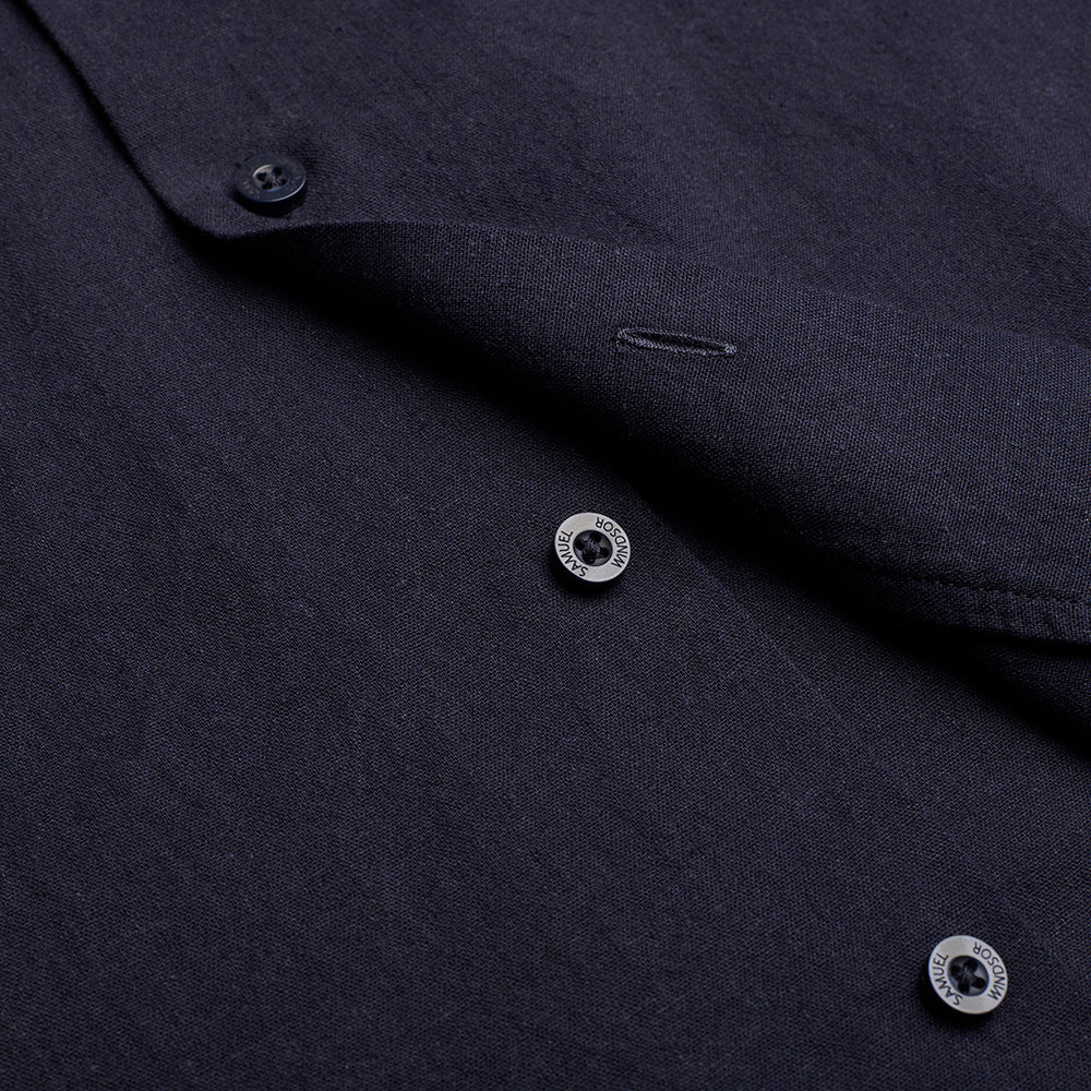 Cuban Collar Linen-Rich Shirt - Ink - Image 3