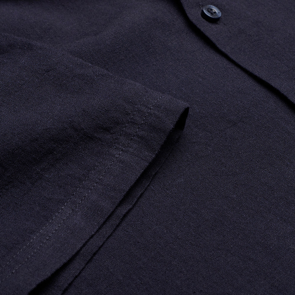 Cuban Collar Linen-Rich Shirt - Ink - Image 4