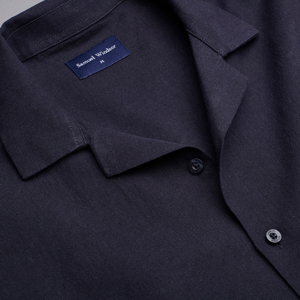 Cuban Collar Linen-Rich Shirt - Ink - Image 5