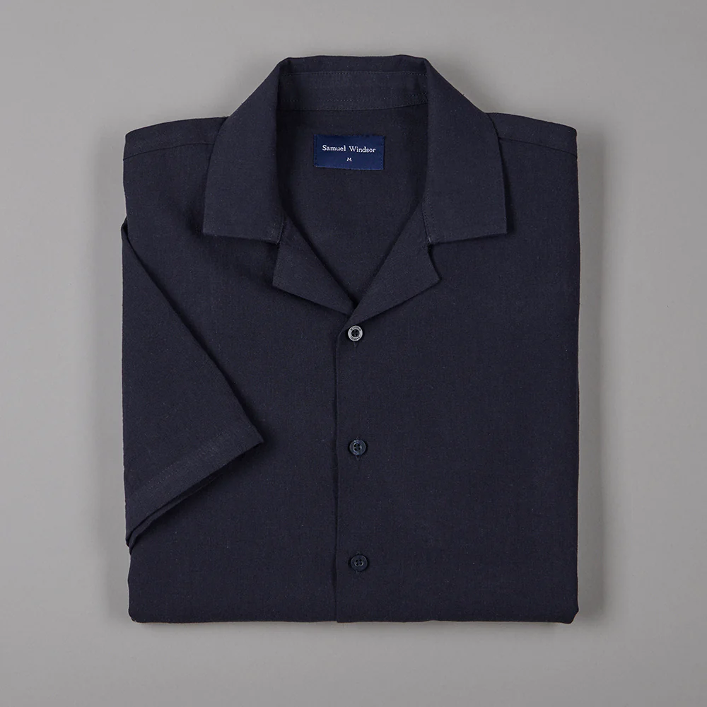 Cuban Collar Linen-Rich Shirt - Ink - Image 6