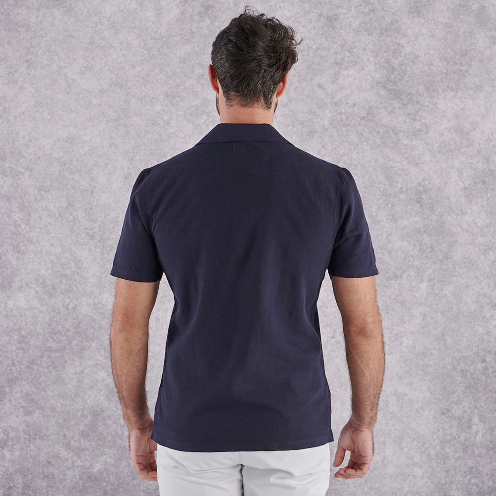 Cuban Collar Linen-Rich Shirt - Ink - Image 9