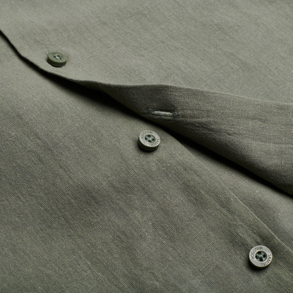 Cuban Collar Linen-Rich Shirt - Sage - Image 3