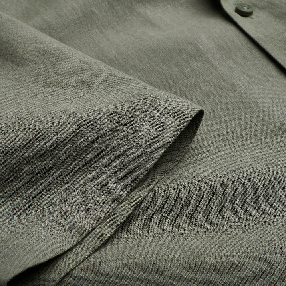 Cuban Collar Linen-Rich Shirt - Sage - Image 4