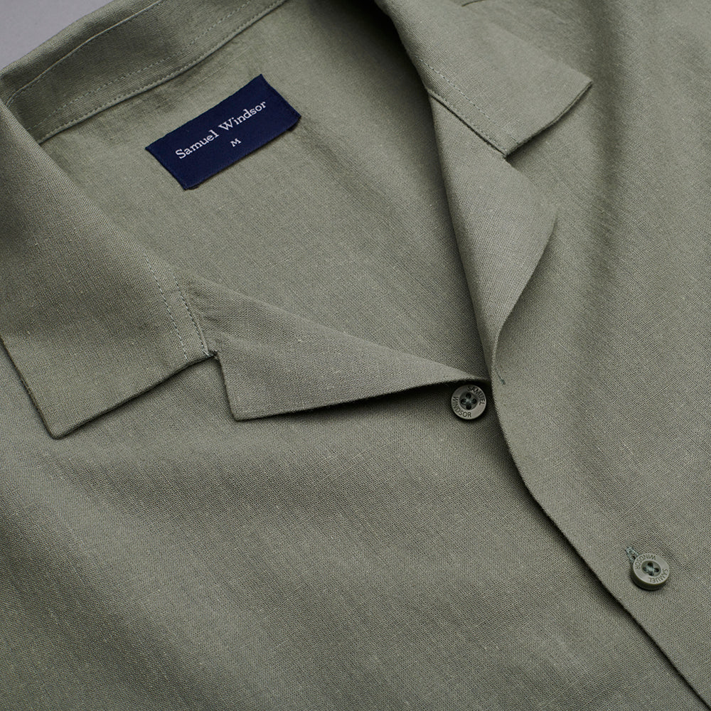 Cuban Collar Linen-Rich Shirt - Sage - Image 6