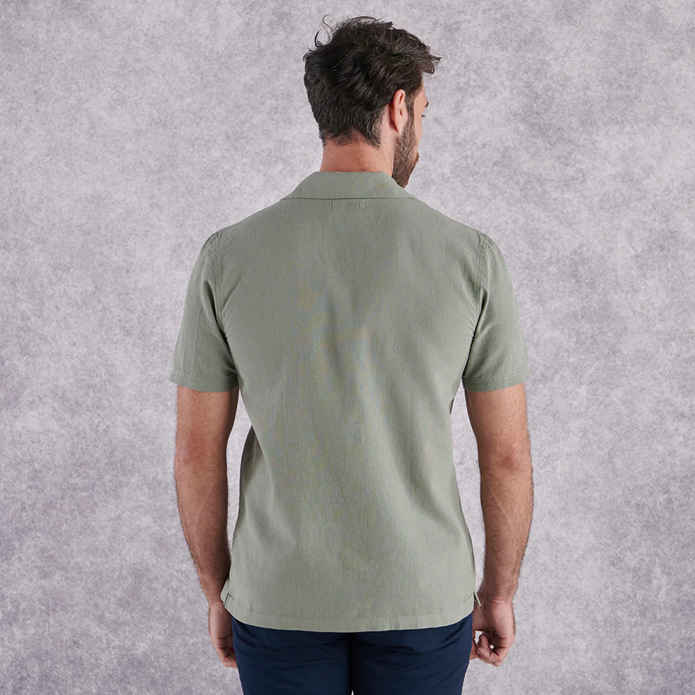 Cuban Collar Linen-Rich Shirt - Sage - Image 7