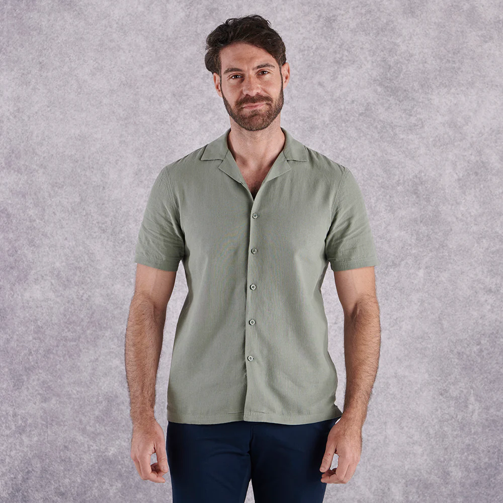 Cuban Collar Linen-Rich Shirt - Sage - Image 8