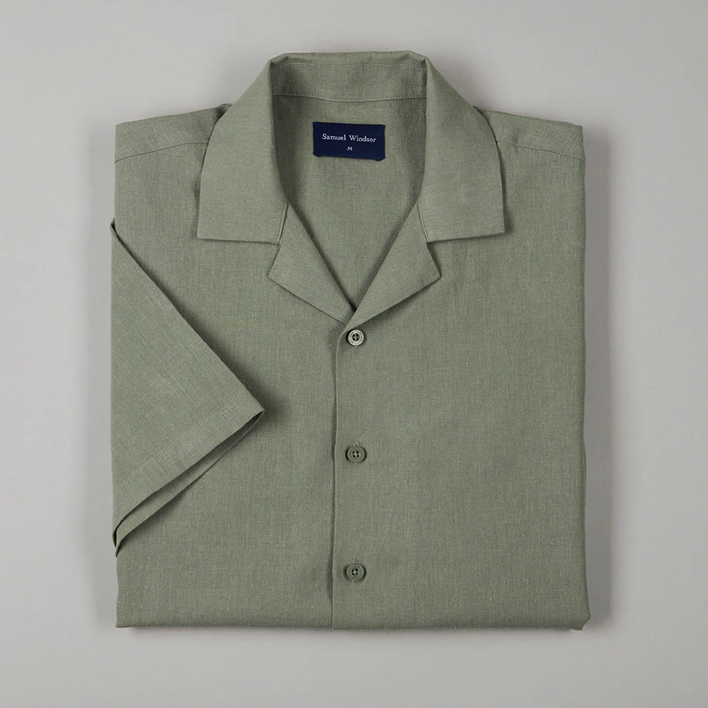 Cuban Collar Linen-Rich Shirt - Sage - Image 9