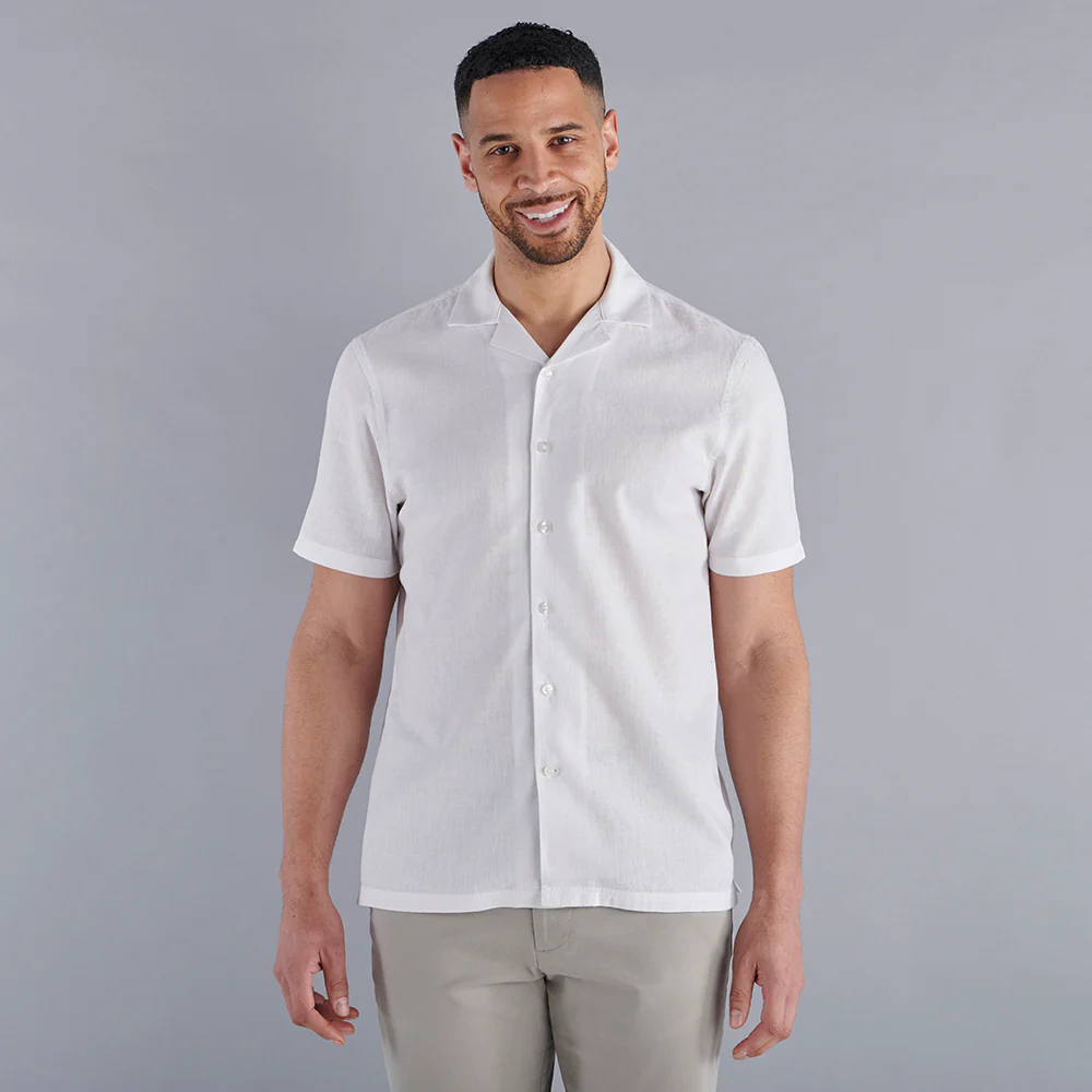 Cuban Collar Linen-Rich Shirt - White - Image 3