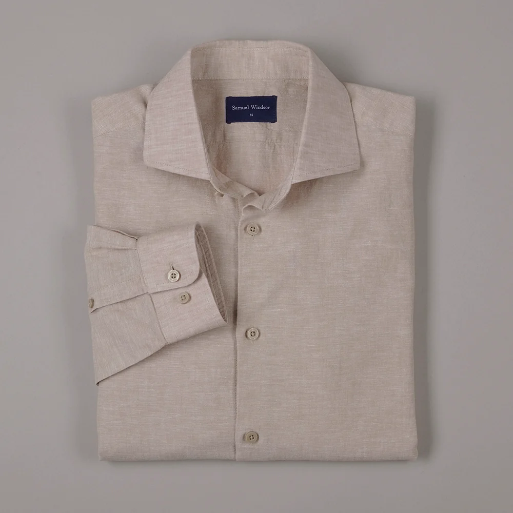 Linen Rich Shirt - Oatmeal - Image 7