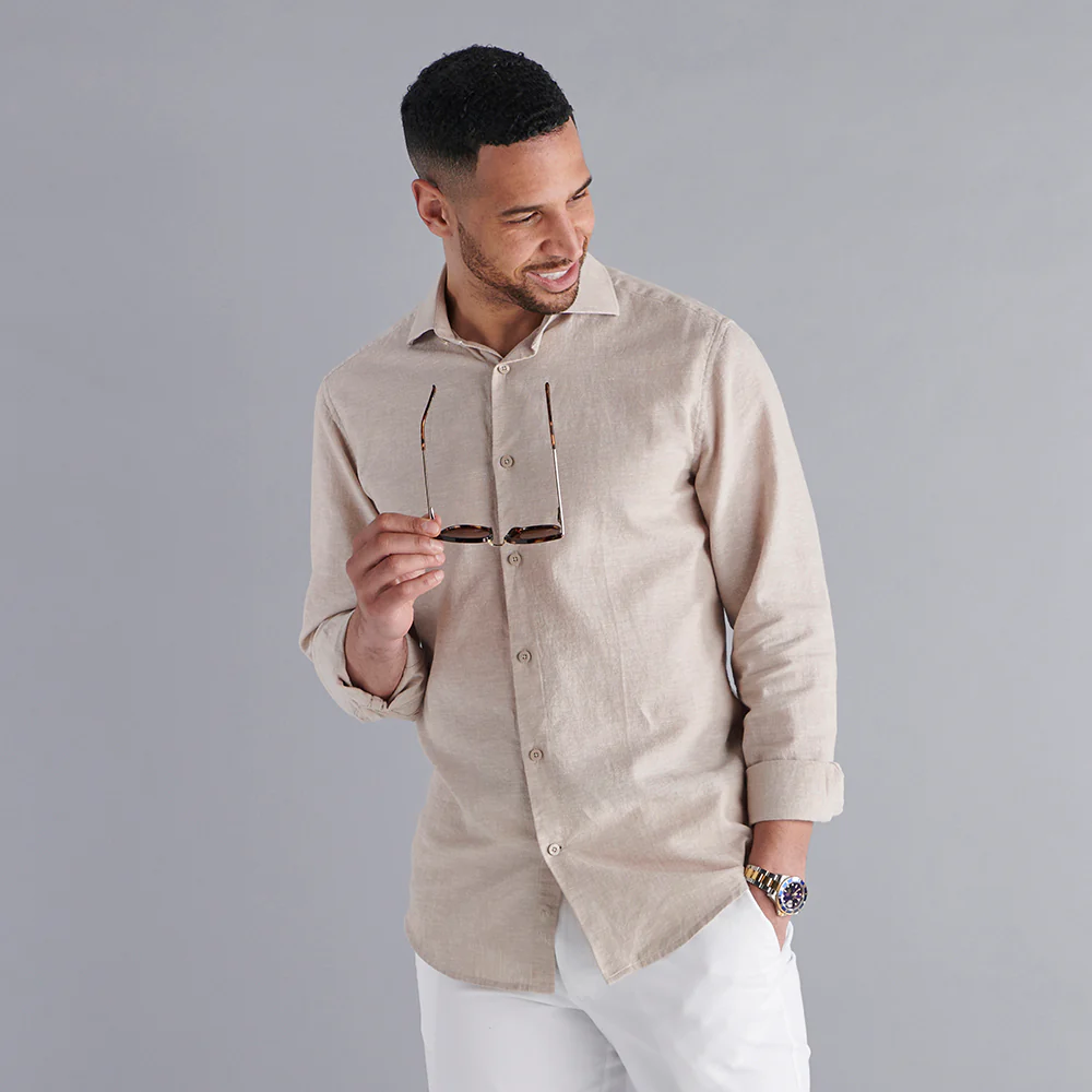 Linen Rich Shirt - Oatmeal - Image 9