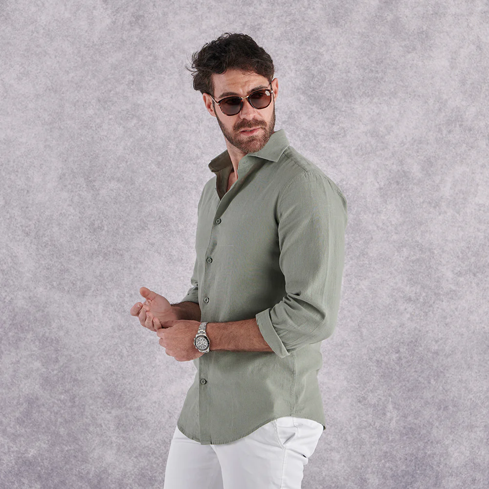 Linen Rich Shirt - Sage - Image 2