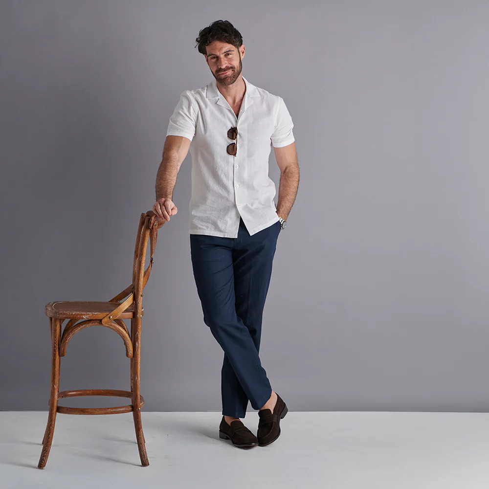 Linen Rich Trousers - Navy - Image 3