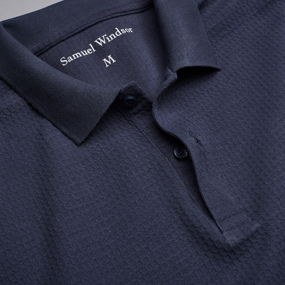 Textured Waffle Polo Shirt - Slate - Image 3
