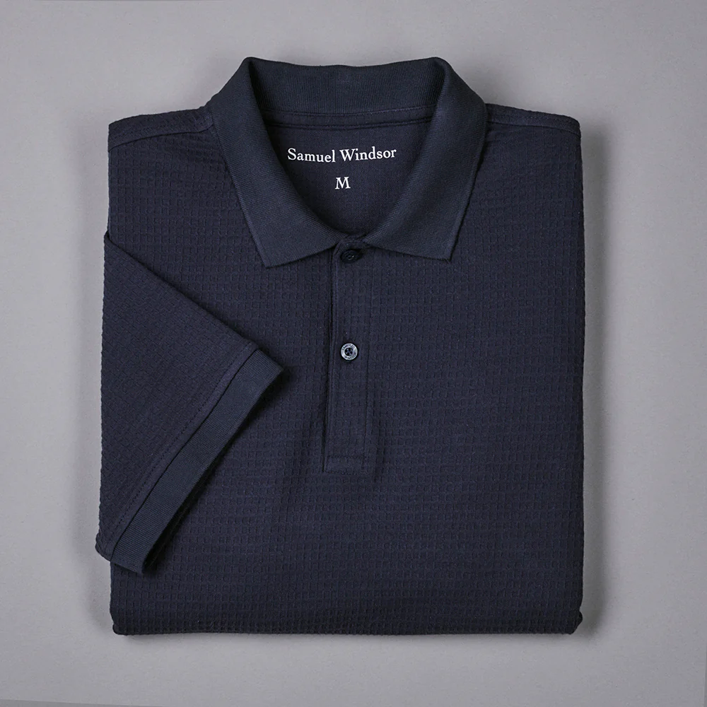 Textured Waffle Polo Shirt - Slate - Image 6