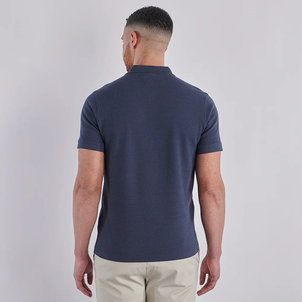 Textured Waffle Polo Shirt - Slate - Image 7