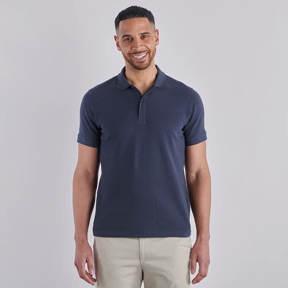 Textured Waffle Polo Shirt - Slate - Image 8