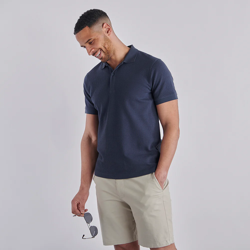 Textured Waffle Polo Shirt - Slate - Image 9