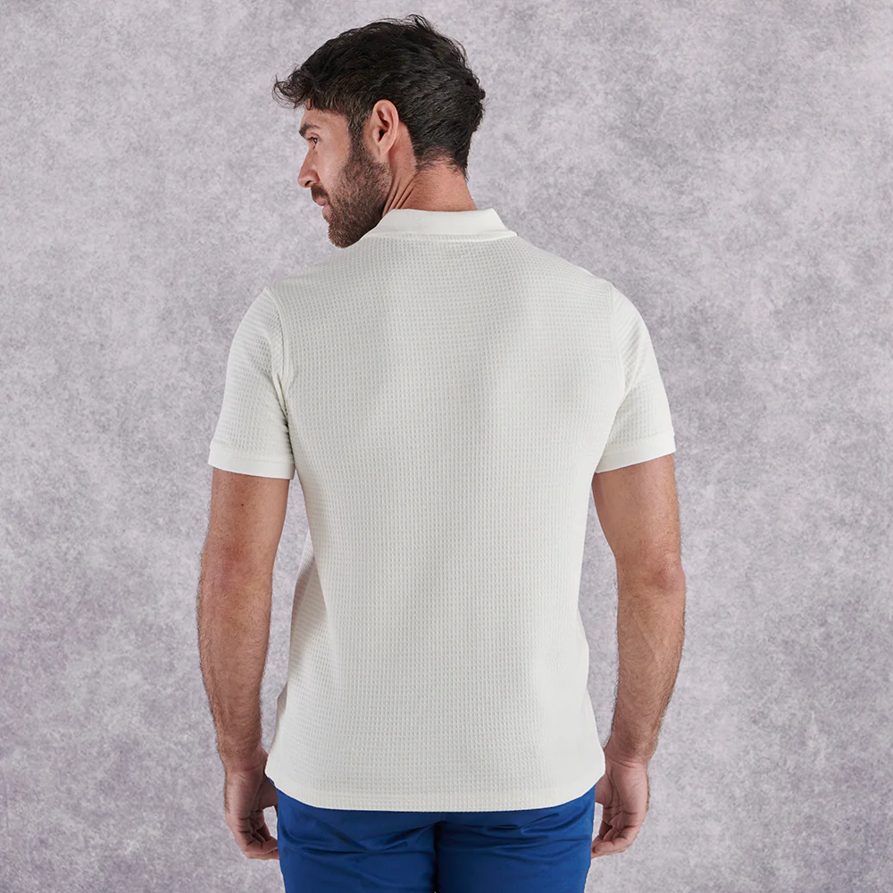 Textured Waffle Polo Shirt - Ecru - Image 7