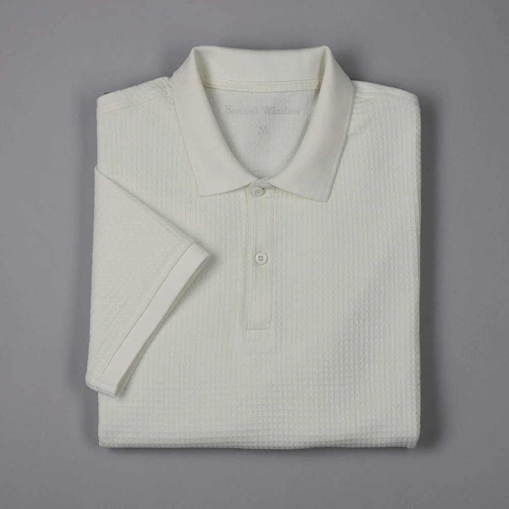 Textured Waffle Polo Shirt - Ecru - Image 8